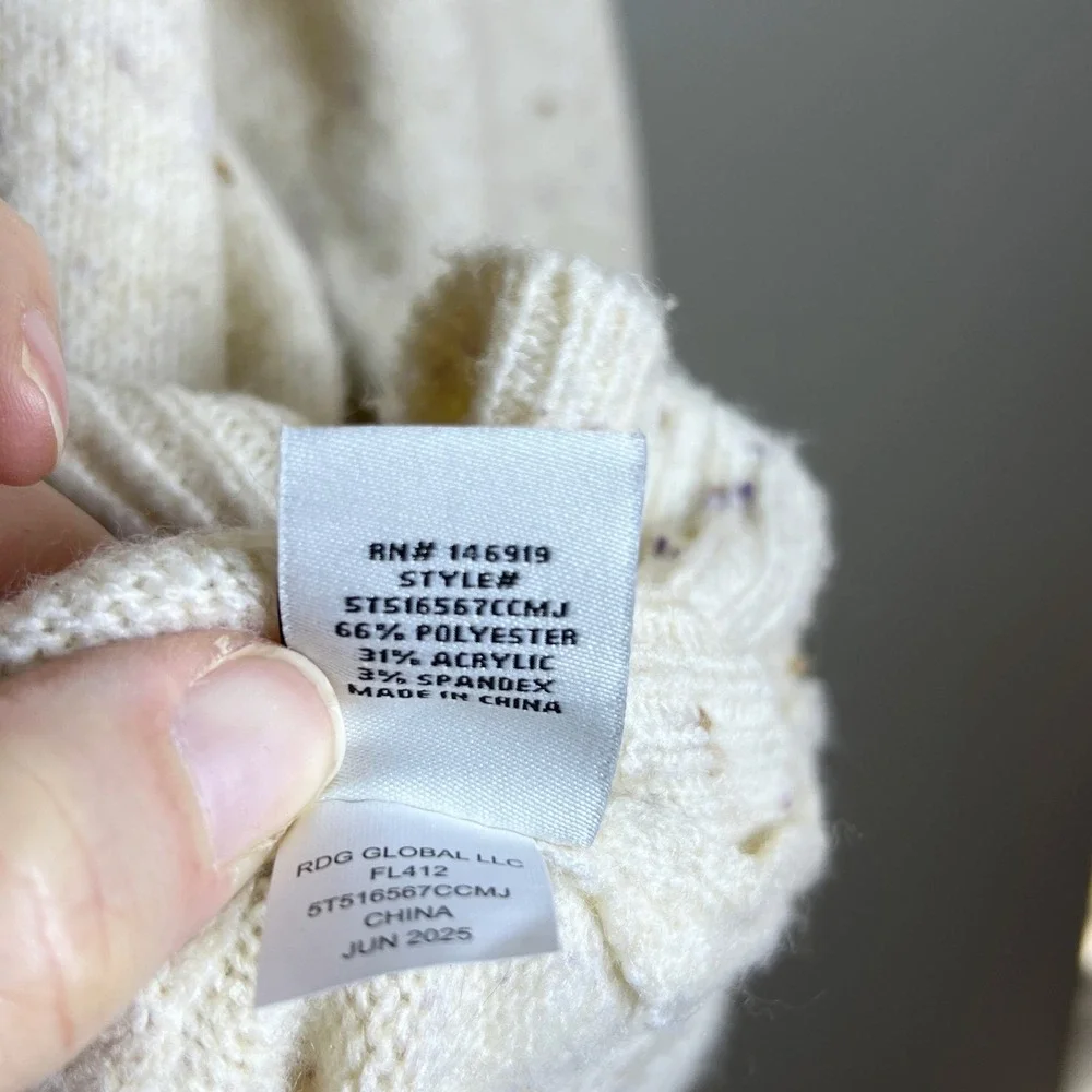 C&C California Confetti Knit V‎ Neck Sweater Cream Women XL